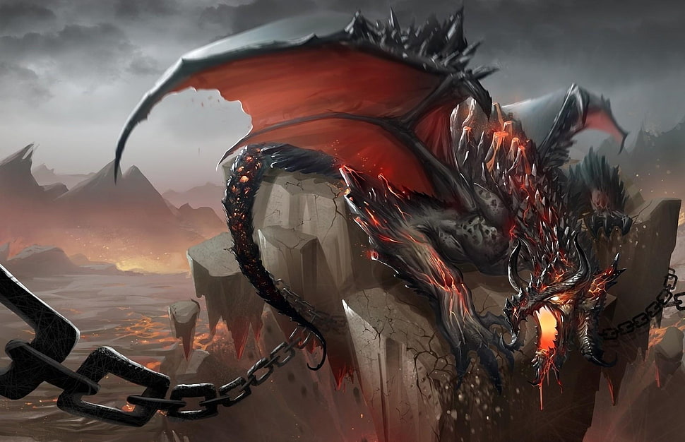 brown and red Dragon illustration HD wallpaper